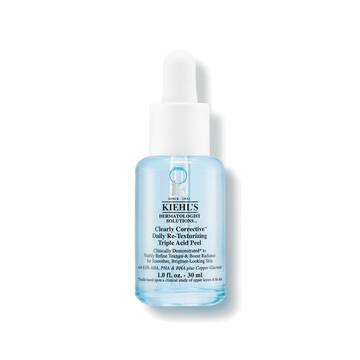 Butelka 30 ml Kiehl's Clearly Corrective Triple Acid Peel z przezroczystym płynem na białym tle.