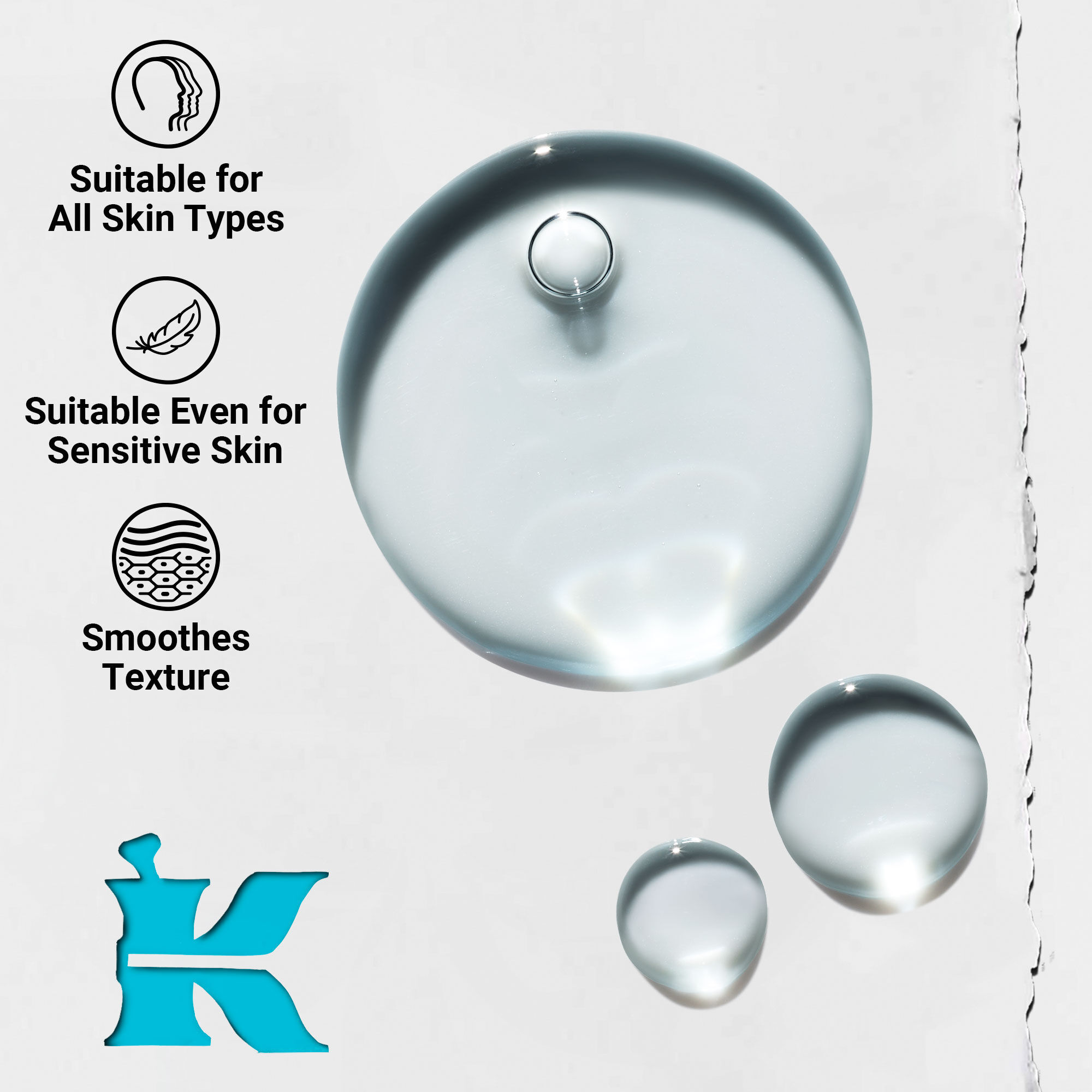 Zbliżenie na konsystencję Clearly Corrective Triple Acid Peel, pokazujące przezroczyste krople płynu i bąbelki.