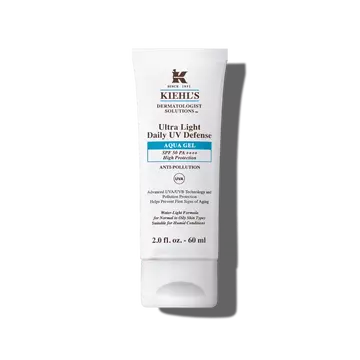 Tubka 30 ml żelu Kiehl's Ultra Light Daily UV Defense Aqua Gel na białym tle.