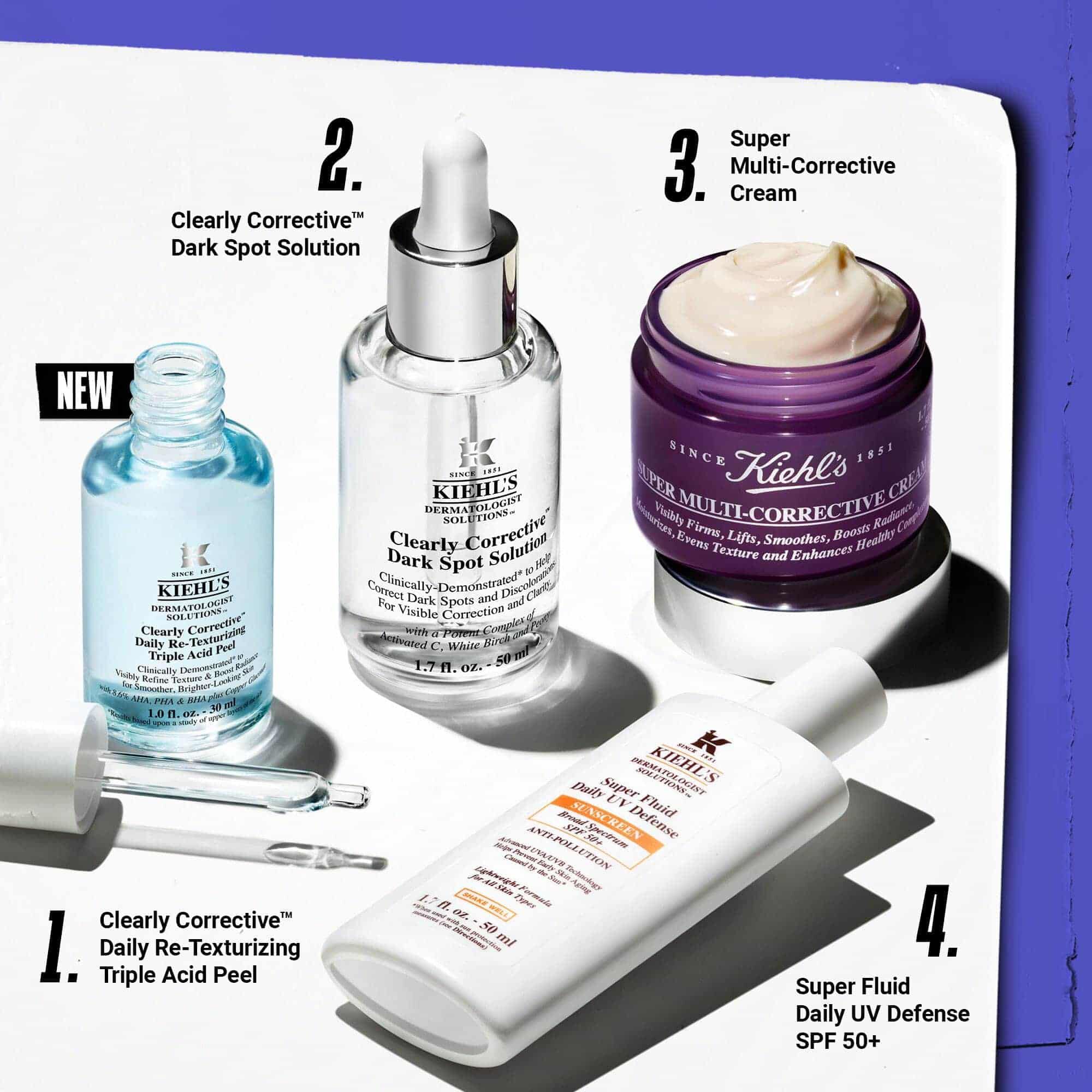 Czteroetapowa rutyna pielęgnacyjna z Clearly Corrective Dark Spot Solution.