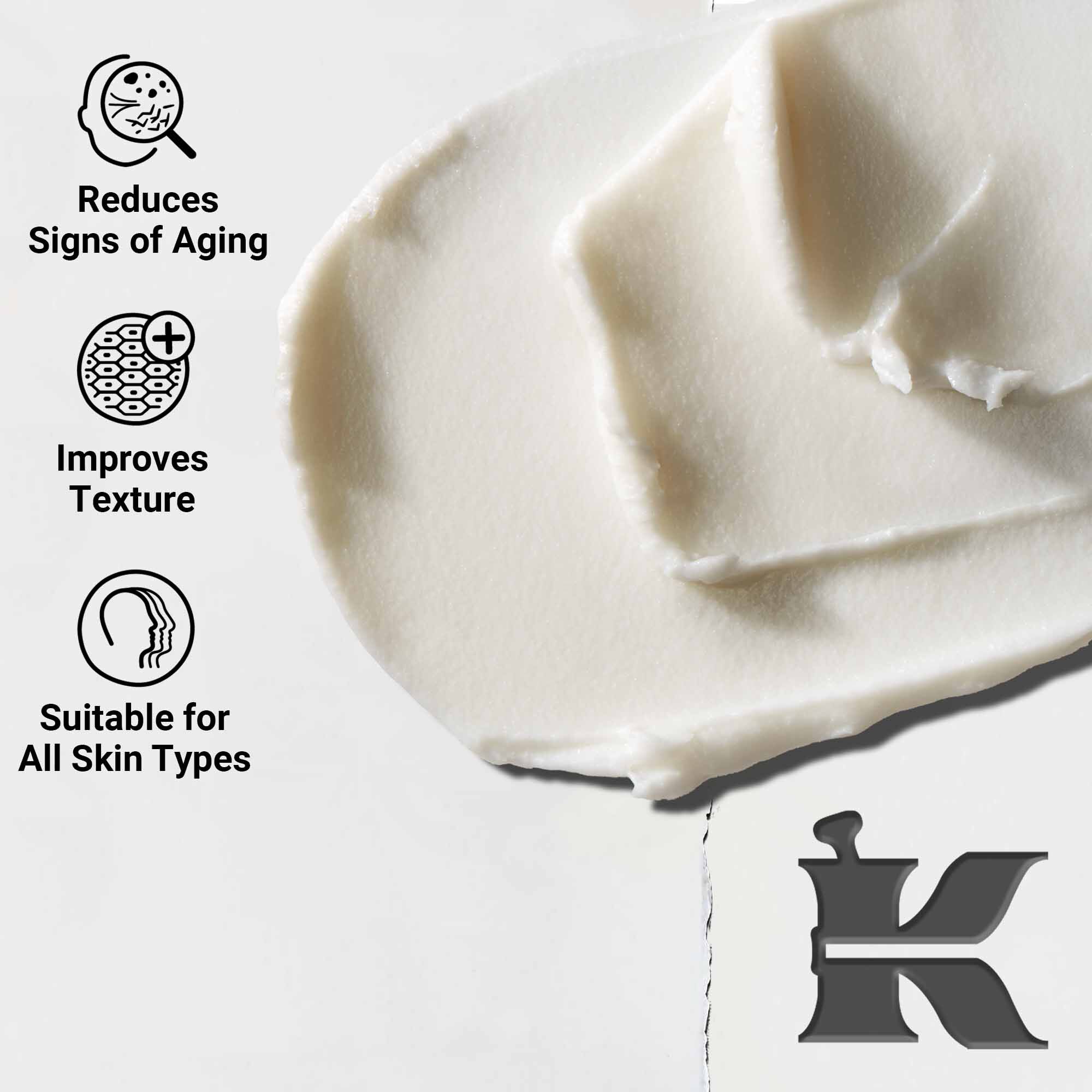 Zbliżenie na konsystencję kremu Age Defender Eye Repair; redukuje oznaki starzenia i poprawia strukturę skory, odpowiedni dla każdego rodzaju skory.