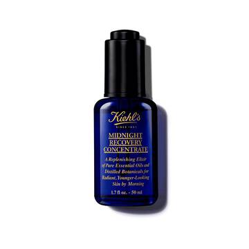 Butelka 30 ml olejku do twarzy Kiehl's Midnight Recovery Concentrate na białym tle.