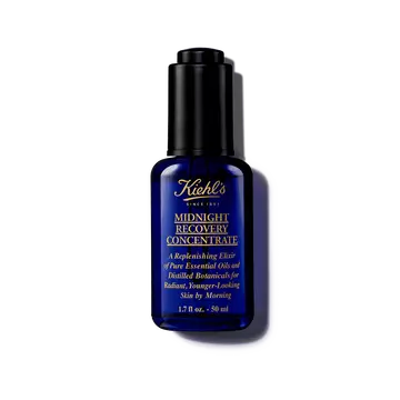 Butelka 30 ml olejku do twarzy Kiehl's Midnight Recovery Concentrate na białym tle.