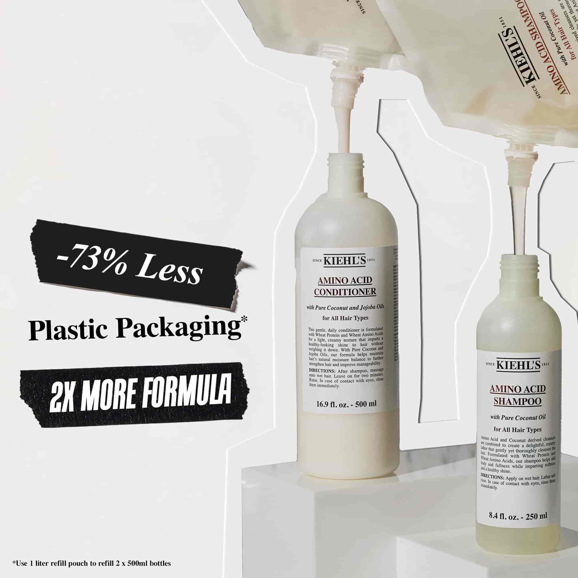 73% mniej plastikowych opakowań i 2 razy więcej mleka modyfikowanego z dodatkiem Kiehl's Aminoacid Conditioner