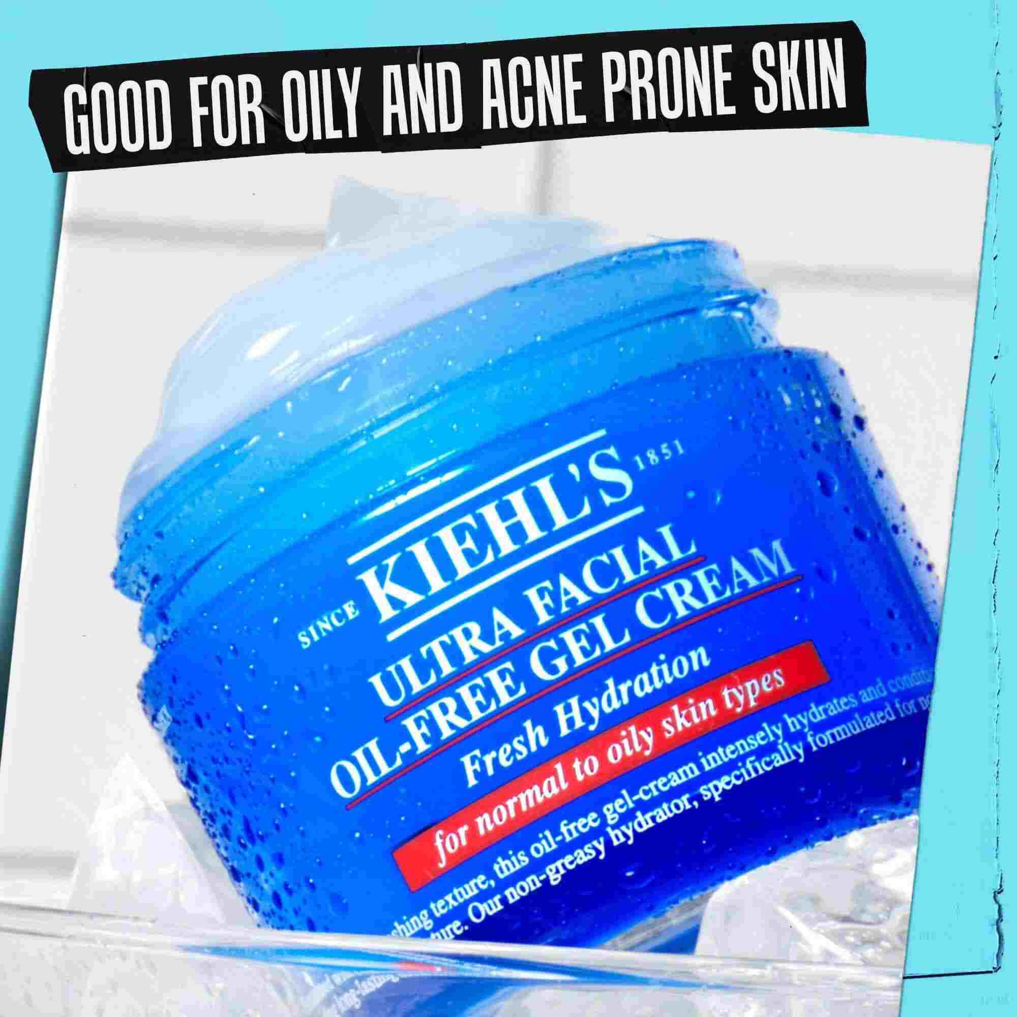 Słoiczek Ultra Facial Oil-Free Gel Cream z napisem „Dobry dla skory tłustej i trądzikowej.”