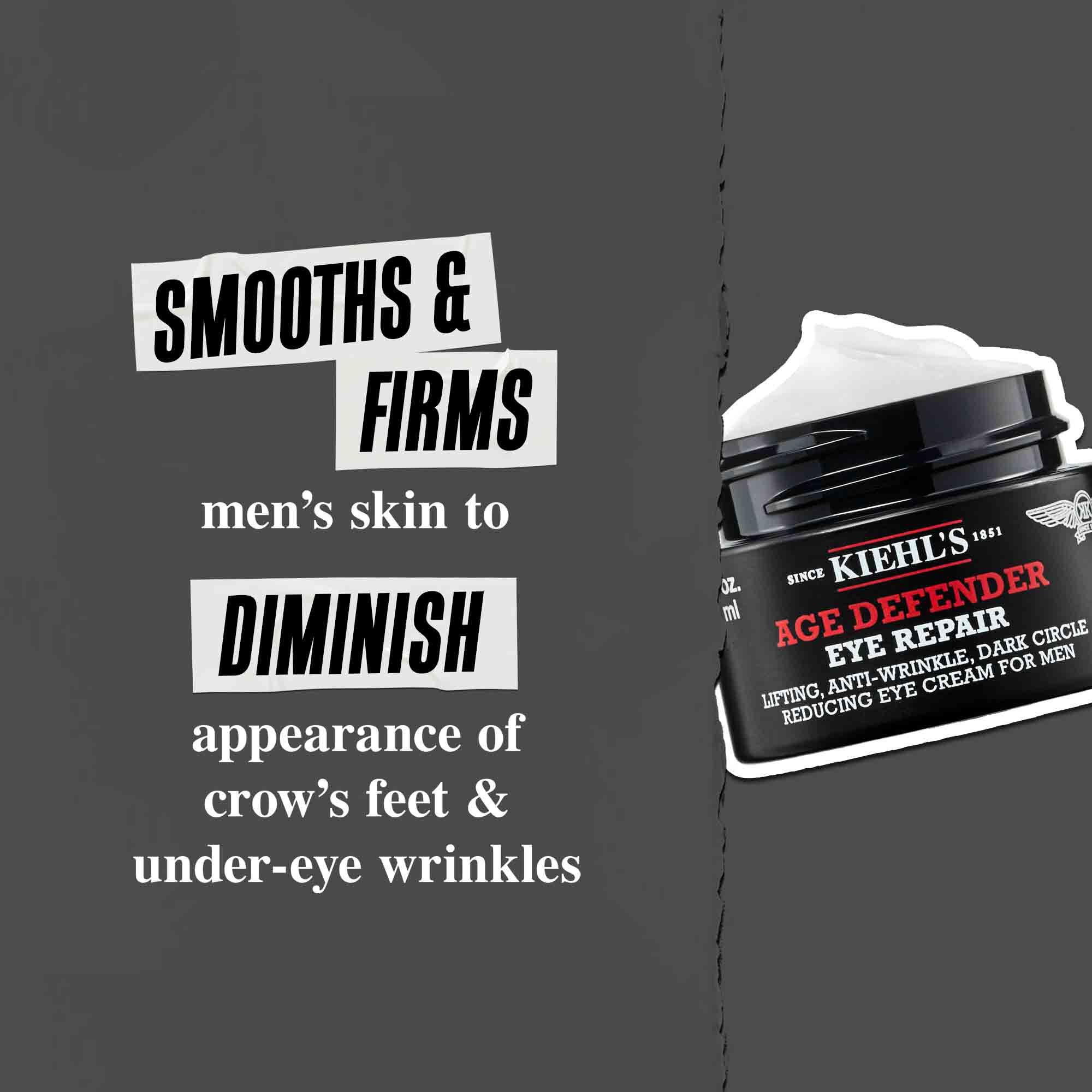 Krem pod oczy Age Defender: wygładza i ujędrnia skorę mężczyzn, zmniejszając widoczność kurzych łapek i zmarszczek pod oczami.