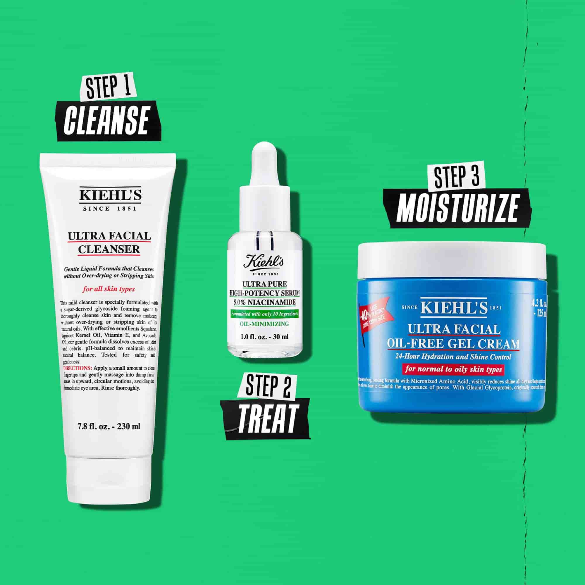 Ilustracja rutyny pielęgnacyjnej z serum Kiehl's Ultra Pure