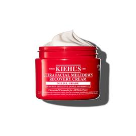 Czerwony słoiczek Kiehl’s Ultra Facial Meltdown Recovery Cream Whip o puszystej konsystencji bita śmietana.