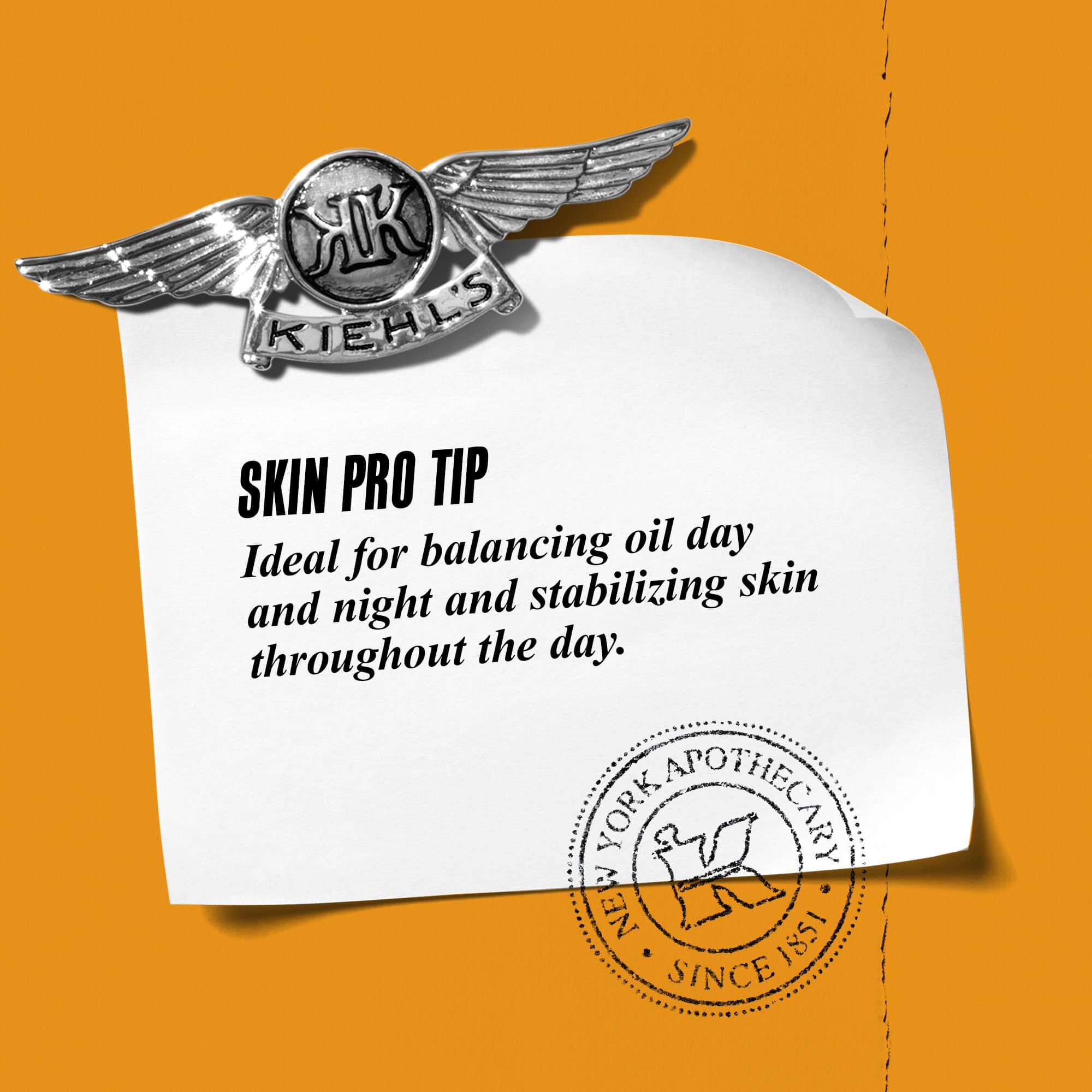 Grafika z tekstem: „Wskazowka eksperta: Idealny do rownoważenia poziomu sebum przez cały dzień i łagodzenia skory w ciągu dnia”, obok butelki toniku Calendula Herbal-Extract Toner.