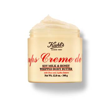 Otwarty słoiczek masła do ciała Kiehl's Creme de Corps Soy Milk & Honey Whipped Butter