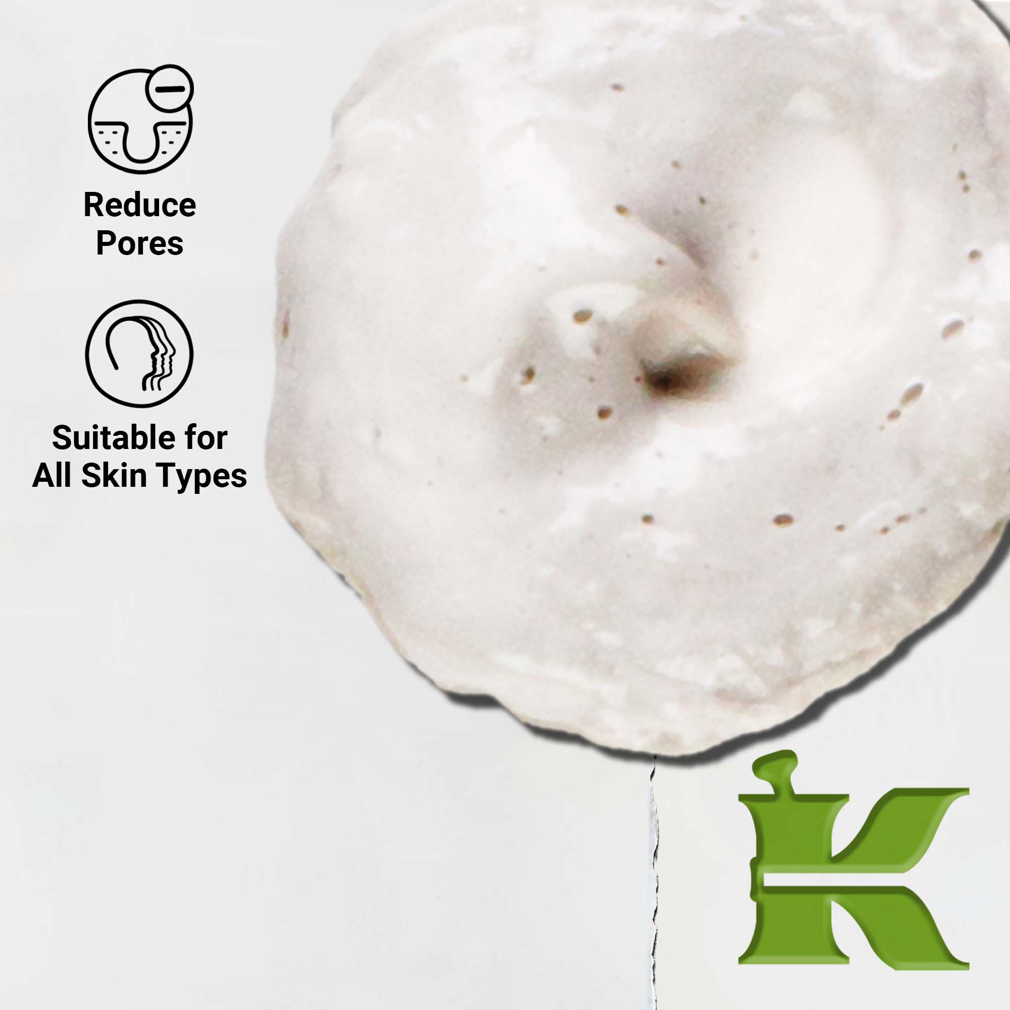 Zbliżenie na konsystencję Rare Earth Deep Pore Daily Cleanser. Tekst podkreśla głębokie oczyszczanie porow i przydatność dla wszystkich rodzajow skory.