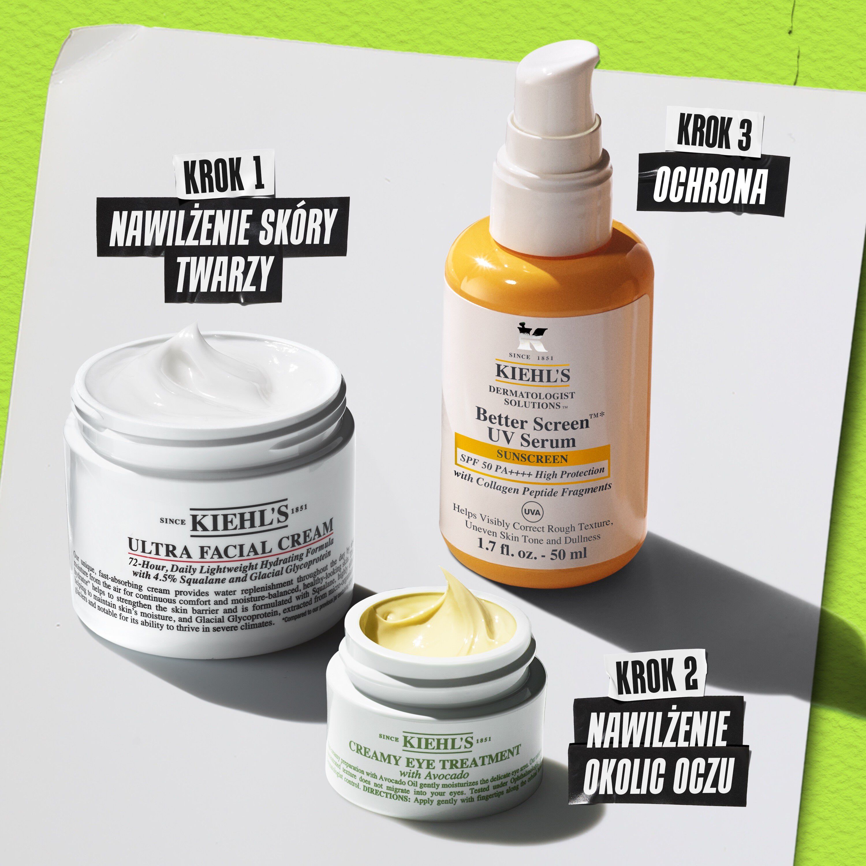 Rutyna z Kiehl's Creamy Eye Treatment with Avocado – Krok 1 Oczyszczanie, Krok 2 Pielęgnacja, Krok 3 Nawilżanie