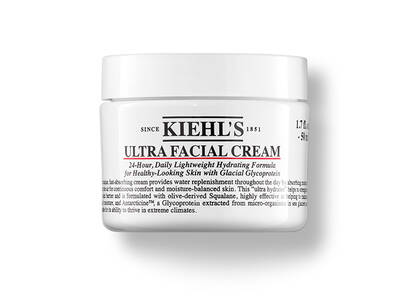 Słoiczek kremu Kiehl's Ultra Facial Cream z opisem nawilżającej formuły do codziennej pielęgnacji skory.