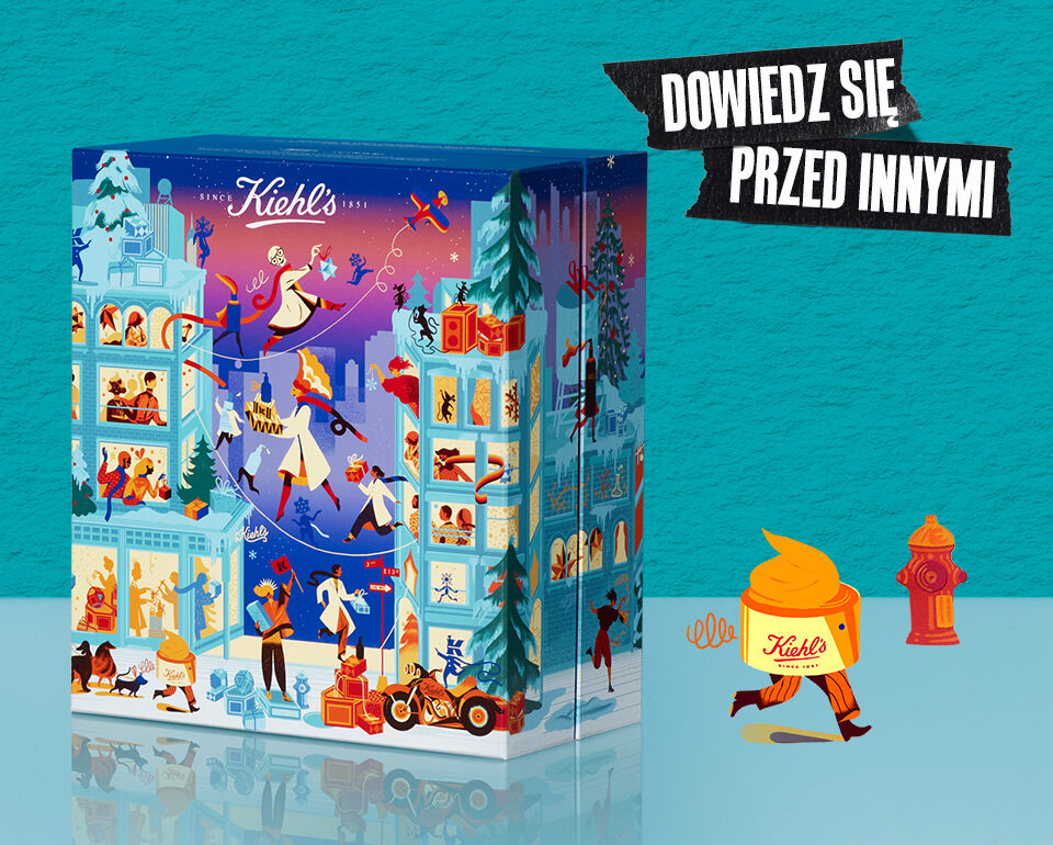 Kolorowe opakowanie produktu Kindi, przedstawiające radosne ilustracje z rożnymi postaciami i elementami, na tle niebieskiej ściany. Tekst na opakowaniu głosi: "Dowiedz się przed innymi".
